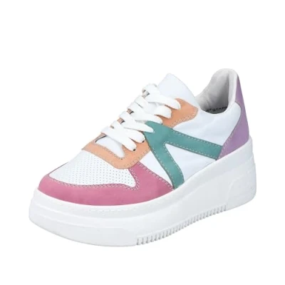 Abbildung von Rieker Plateausneaker mit pastellfarbenen Kontrasten, Freizeitschuh, Halbschuh, Schnürschuh