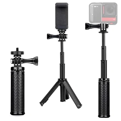 Abbildung von SOONSUN Ausziehbarer Selfie Stick Stativ für GoPro Hero 12/11/10/9/8/7/6/5/4/3 Max DJI Osmo Action Insta 360 Akaso SJCAM, tragbarer Vlog Stativständer mit Handyhalterung Smartphone