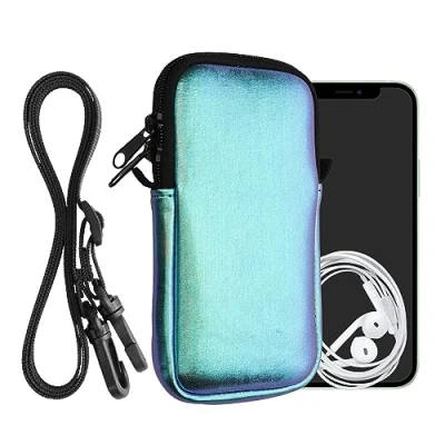 Abbildung von kwmobile Handytasche für Smartphones XL 6,7/6,8&quot; Neopren Handy Hülle Metallic Petrol mit Kordel Tasche Handykette 17,2 x 8,4 cm Innenmaße