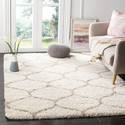 Abbildung von SAFAVIEH Zottelig Teppich für Wohnzimmer, Esszimmer, Schlafzimmer Hudson Shag Collection, Hoher Flor, Elfenbein und Beige, 91 X 152 cm