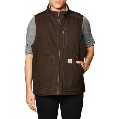 Abbildung von Carhartt Herren Gefütterte Weste mit Stehkragen Work Utility Oberbekleidung, Dunkelbraun, XX Large