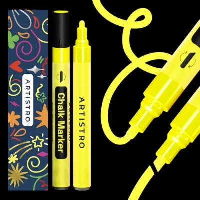 Abbildung von Artistro 2 Gelb Neon Kreidemarker radierbare Kreidestifte mit 3 mm wendbarer Spitze für Tafel, Kreidetafel, Autofenster, Glas Flüssigkreide Marker, ideal Kinder und Erwachsene, Restaurants