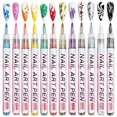 Abbildung von Owelth 12 Farben 3D Nagellack Stift Set, Nagelkunststift DIY Linie Nagelkunst Graffiti, Nagelspitze Nail Art Beauty Schmücken Maniküre Werkzeuge, Nagellackstifte Nageldesign für Halloween, Weihnachten