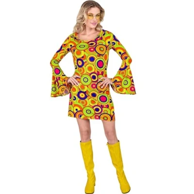Abbildung von Widmann S.r.l. Kostüm 70er Jahre Damen Kleid &#039;Yellow Circles&#039;, Mehrfarb