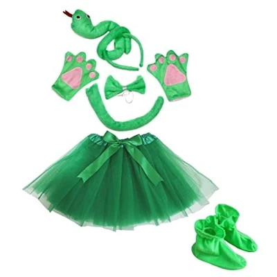Abbildung von Petitebelle 3D Stirnband Bowtie Schwanz Handschuhe Rock Schuhe 6pc Mädchen Kostüm Einheitsgröße Gruen Snake