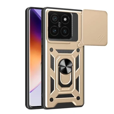 Abbildung von BOKYAS Armor Hülle für Xiaomi 14T Pro Mit Slide Kameraschutz Cover und Ring Ständer [Handyhülle Kompatibel Auto Magnet] Militärischer Stoßfeste Case, Gold