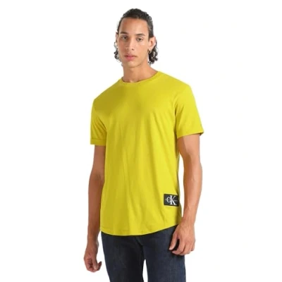 Abbildung von Calvin Klein Jeans Herren T Shirt Kurzarm Badge Turn Up Sleeve Rundhalsausschnitt, Gelb (Tonic Yellow), XXS