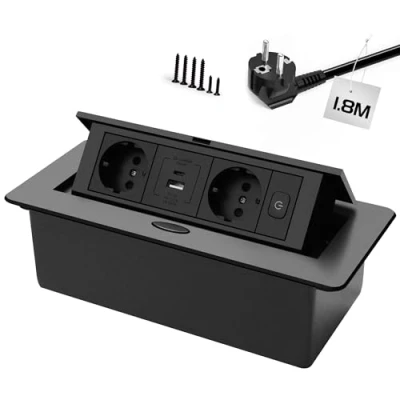 Abbildung von Versenkbare Steckdose, Schreibtisch Einbausteckdose, USB 3.0 TYPE C 20W Schnelllade Pop Up Tischsteckdose Platzsparende für Arbeitsplatte, Büro, JACEPFY