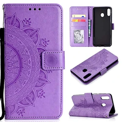 Abbildung von CoverKingz Handy Tasche kompatibel mit Huawei P40 Lite E Handytasche Kartenfach Klapphülle Cover Smartphonehülle klappbar Motiv Mandala Lila