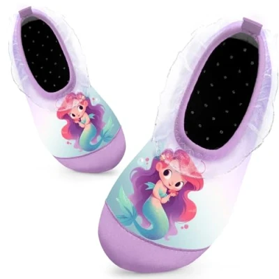 Abbildung von Badeschuhe Kinder Schwimmschuhe Wasserschuhe Schnell Trocknend Strandschuhe Aquaschuhe für Mädchen Baby Beach Pool(Nixen lila,20/21 EU)