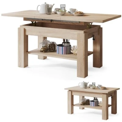 Abbildung von All4All Couchtisch Astra Kaffeetisch Wohnzimmertisch Sofatisch mit Ablage höhenverstellbar kompakte Größe 110x68cm 05 Sonoma Eiche