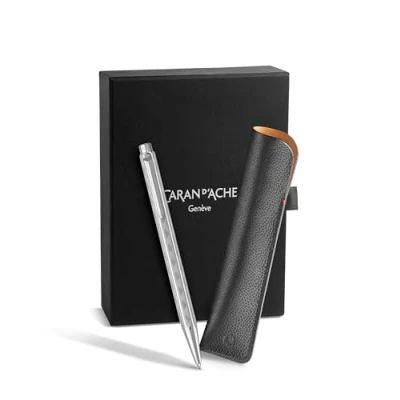 Abbildung von Caran d&#039;Ache Set ECRIDOR™ TRESSÉ Platiniert Kugelschreiber &amp; Lederetui Sonderedition Ref. 8902.024