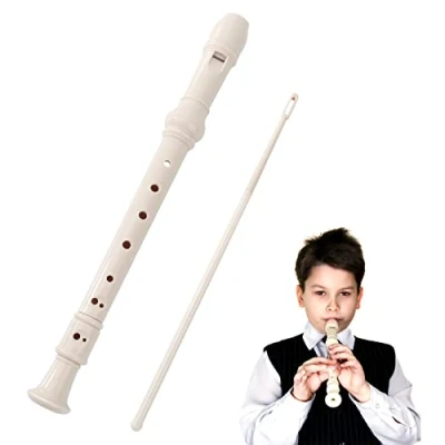 Abbildung von Flöte Kinder 8 Loch Sopranblockflöten Blockflöte Kinderflöte Flute Flodders Deutsches C Tasten ABS Kunststoff für Erwachsene Anfänger mit Flötenputzer Beige