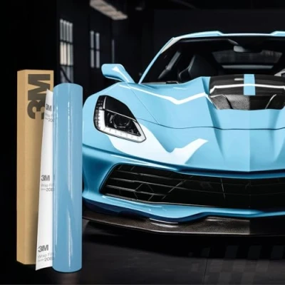 Abbildung von Finest Folia 3M 2080 Car Wrapping Folie 30x152cm Selbstklebende Autofolie für Auto Motorrad Boot 3D Lackschutzfolie mit Luftkanälen zum Folieren (G77 Gloss Sky Blue)