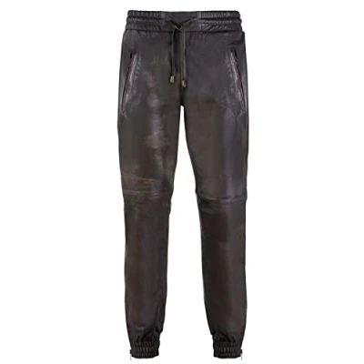 Abbildung von Infinity Leather Herrenhose 100% Echtleder Schwarz Vintage Nappa Leder Jogging Sport Design 34