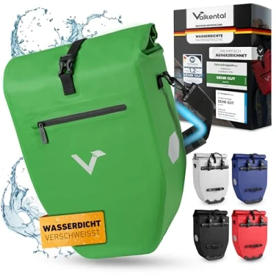 Abbildung von Valkental Große &amp; wasserdichte Gepäckträgertasche 28L Füllvolumen Fahrradtasche für Gepäckträger mit Reflektoren in Grün