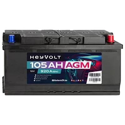 Abbildung von HeyVolt AGM Autobatterie 12V 105Ah 920A/EN Starterbatterie, Start Stopp &amp; Standheizung geeignet, absolut wartungsfrei