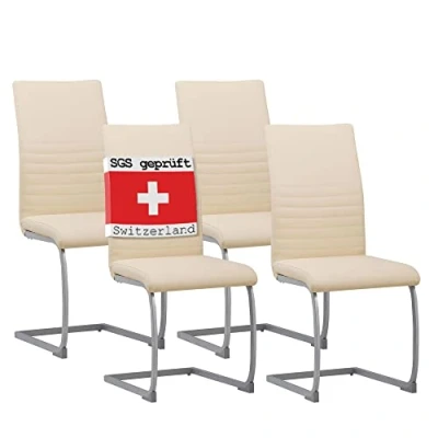 Abbildung von Albatros International Freischwinger Esszimmerestuhl Küchenstuhl MURANO, Kunstleder Bezug (4er Set, Beige), Esszimmerstuhl Schwingstuhl mit modernem Design, dicke Polsterung
