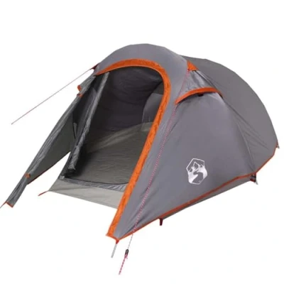 Abbildung von vidaXL Tunnelzelt 2 Personen, Campingzelt mit Netzwände, Wasserdicht Gartenzelt abnehmbarem Überzelt, Zelt, Grau Orange 185T Polyester