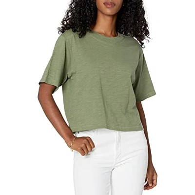 Abbildung von The Drop Damen Sydney T Shirt, kurzer Cropped Stil, Rundhalsausschnitt, Olivgrün, XXL