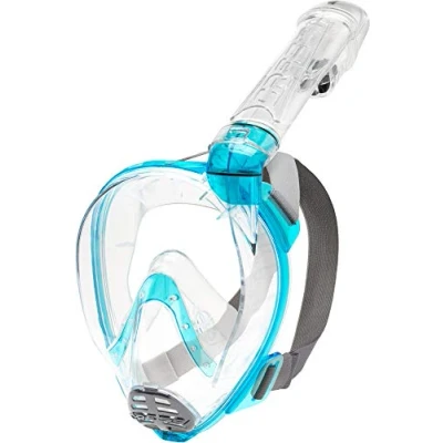 Abbildung von Cressi Baron Full Face Mask, Vollgesichtsmaske zum Anti Fog Schnorcheln, Komfortgesicht, Auslassventil und trockenes Mundstück, erhältlich für Erwachsene Kinder, Transparent/Aquamarin, M/L