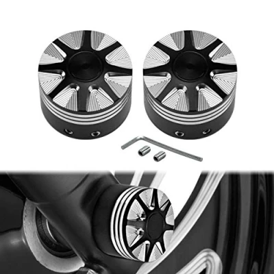 Abbildung von HDBUBALUS 2x Vorderachsmutterkappen Achskappen passend für Harley Sportster XL 1200 Dyna Softail Fat Boy Touring Street Road Electra Tri Glide schwarz
