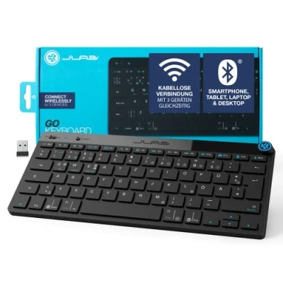 Abbildung von JLab Go Kabellose Tastatur Bluetooth mit 2,4 GHz Funk, USB Dongle, Leise Klein, QWERTZ Layout, Multi Device Mini Wireless Keyboard, für PC/Mac/iPad/Tablet/Computer/Laptop