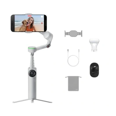 Abbildung von Insta360 Flow 2 Pro Vlog Bundle Grau Faltbarer AI Phone Gimbal, Tracking in 200+ Apps mit Apple DockKit, 360º Pan Tracking, integr. Stativ/Selfie Stick, Fernbedienung, Spotlight/Rucksackhalterung