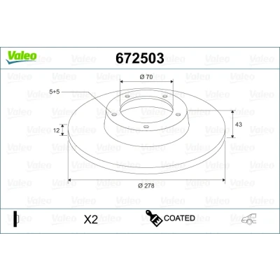 Abbildung von VALEO Bremsscheibe ALFA ROMEO: 159 Limousine, Brera Hinterachse 278mm 12mm 5 loch voll beschichtet 672503 0046843610,46843610,51760273 Bremsscheiben