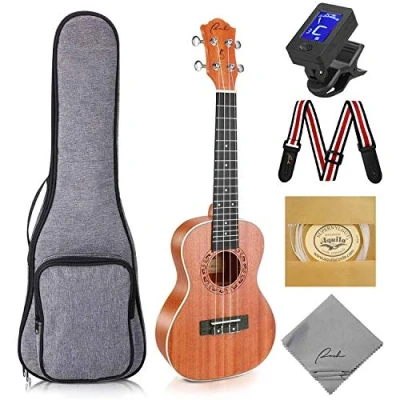 Abbildung von Concert Ukulele Ranch 23 inch Professional Wooden Instrument Kit With Online 12 Lessons Small Hawaiian Guitar Pack Bundle Gig Bag , Digital Tuner &amp; Strap, 4 Aquila Strings Set