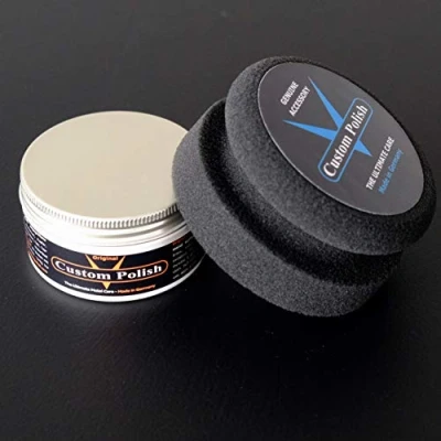 Abbildung von CUSTOM POLISH ORIGINAL Polierset 120g Chrompolitur Alu Edelstahl Politur Felgenpolitur + Profi Polierpad Applikator (EINWEG Verpackung)