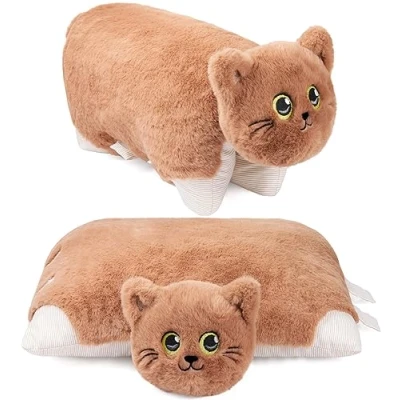 Abbildung von BRUBAKER Kuscheltier Katze 2 in 1 Plüschtier und Kuschelkissen 40 x 30 cm Kuschelkatze (Stofftier, St., Tierkissen Katzenkissen), aufklappbares Kinder Plüschkissen mit Klettverschluss