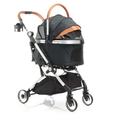 Abbildung von Fudajo 2in1 Hundebuggy zusammenklappbar in schwarz, Hundewagen aus Aluminium mit abnehmbarer Hundetragetasche, für kleine bis mittlere Hunde und Katzen