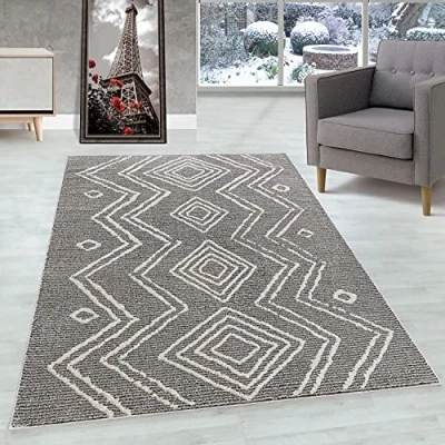 Abbildung von Kurzflor Teppich Wohnzimmer Berber Design Skandinavische Stil Natur Optik, Farbe: Beige 3, Größe: 140 x 200 cm