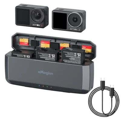 Abbildung von Tragbares Schnellladegerät für DJI Osmo Action4/3 Akkus Ladestation, Zwei Wege Ladehub mit eingebautem 7710mAh Akku Ladekoffer Action 4/3 Kamera Zubehör