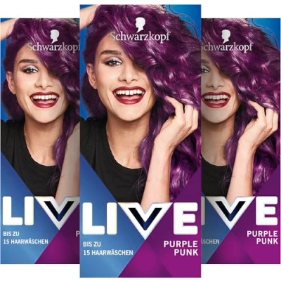 Abbildung von Schwarzkopf LIVE Ultra Brights Semi Permanente Haarfarbe 094 Purple Punk (3 x 142,5 ml), Coloration für intensive oder pastellige Farbergebnisse, hält 1215 Haarwäschen, mit Pflege Conditioner
