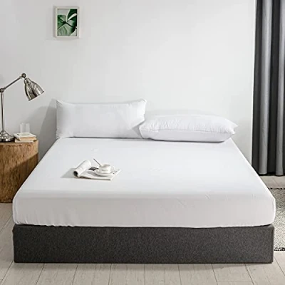 Abbildung von Good Nite Spannbettlaken 140x200cm Weiß Polyester Bettlaken 30cm Extra Tiefe Taschenlaken Spannbetttuch Weich und atmungsaktiv Maschinenwaschbar
