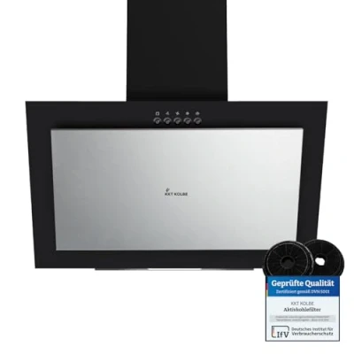 Abbildung von KKT KOLBE Dunstabzugshaube 60 cm Umluft Abluft Wandhauben Kopffrei Edelstahl schwarz silber Glas LED Beleuchtung Druckknopf Bedienung VTH601ED