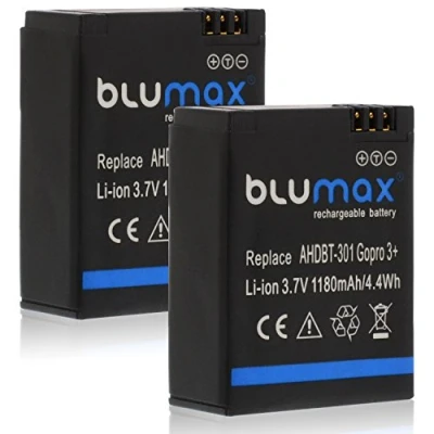 Abbildung von Blumax 2X Akku 1180mAh ersetzt GoPro Hero 3 Plus 3+ / Black, Silver, White AHDBT 201, 301, 302, AHBBP ACARC 001, AWALC 001