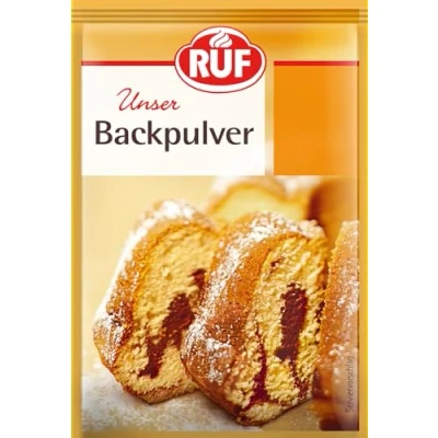 Abbildung von RUF Backpulver, der Klassiker zum Backen von Kuchen, Brötchen und Waffeln, auch zur Reinigung im Haushalt geeignet, glutenfrei vegan, 6x15g