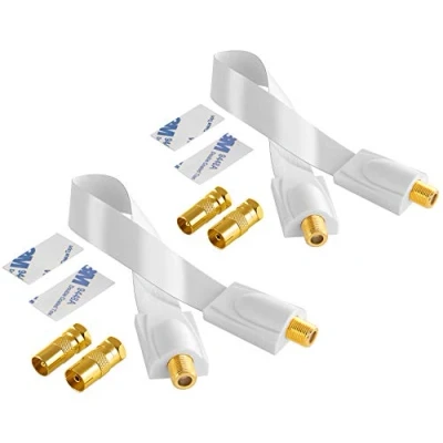 Abbildung von POPPSTAR 2x 28cm SAT Fensterdurchführung (0,2 mm Kabel sehr flach), 4x F Stecker (2x auf Antennenstecker, Antennenbuchse), 4 Klebepads, weiß