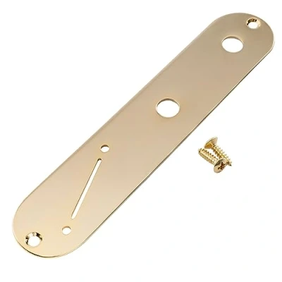 Abbildung von Musiclily Pro 32mm Stahl Telecaster Control Plate Kontrollplatte mit Engem Potentiometerloch und Abgewinkeltem Schalterschlitz für Tele Style E Gitarre, Gold