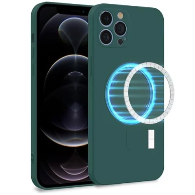 Abbildung von MyGadget Hülle für Apple iPhone 12 Pro Max [ kompatibel mit MagSafe ] Zweilagige Handyhülle Kameraschutz Cover Innenfutter &amp; Silikon außen Olive Grün
