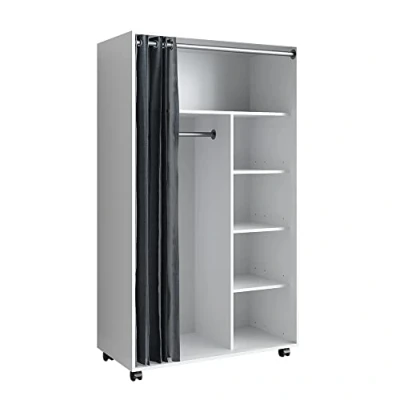 Abbildung von Vicco Kleiderschrank Doros, Weiß, 100 x 168 cm mit Rollen Kleiderstange, Vorhang