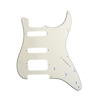 Abbildung von Musiclily Pro 11 Löcher Round Corner HSS Strat Pickguard Gitarren Schlagbrett für USA/Mexican Stratocaster 3 screw Humbucking Mounting Open Pickup,3 lagig Crème