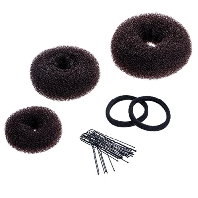 Abbildung von 3 Stück Brötchen Maker Haar Knotenring Stil Bun Hersteller Set für Chignon enthalten Groß, Mittler und Klein, Braun
