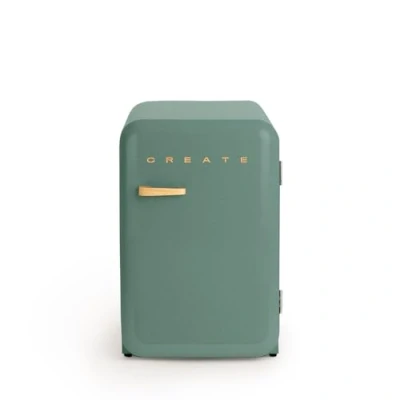 Abbildung von CREATE / RETRO FRIDGE 83.5 WOOD/Kühlschrank in Salbeigrün, Griff Holz 98W, niedriger Verbrauch, 2 Ablagen, Temperaturregler, Flaschenhalter, 56x54x84cm
