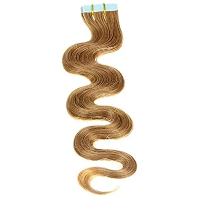 Abbildung von hair2heart 10 x Tape In Extensions aus Echthaar, 50 cm, 2.5 g, gewellt Farbe 12 honigblond