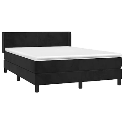 Abbildung von vidaXL Boxspringbett, Doppelbett mit Matratze Matratzenauflage, Bettgestell Lattenrost Kopfteil, Polsterbett Bett für Schlafzimmer, Schwarz 140x200cm Samt
