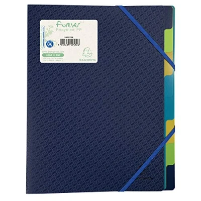 Abbildung von Exacompta 552572E Ordnungsmappe Forever aus Recycling Kunststoff für DIN A4, 8 Fächer mit bunten Taben, 2 Gummizüge Blau